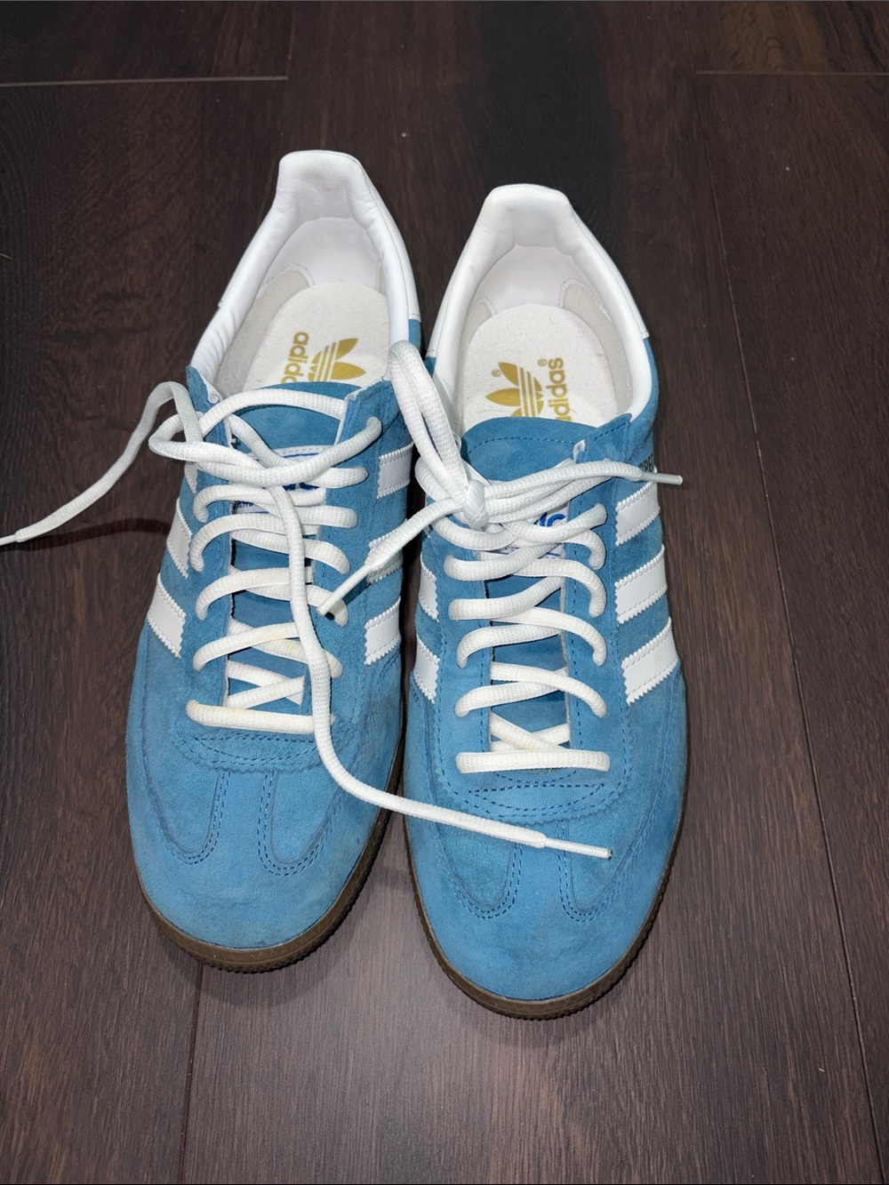 adidas Men’s Light Blue Suede Sneakers with White Stripes
